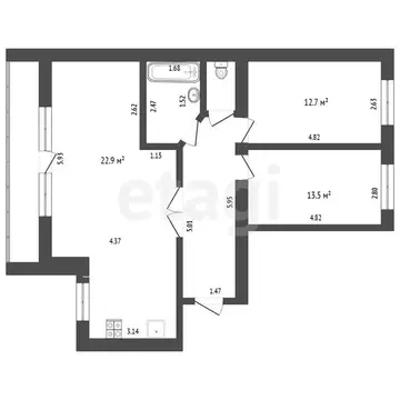 3-комнатная квартира: Тюмень, улица Малыгина, 5 (73.9 м)