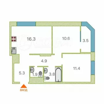 2-к кв. Тюменская область, Тюмень ул. Эльвиры Федоровой, 1 (57.2 м)