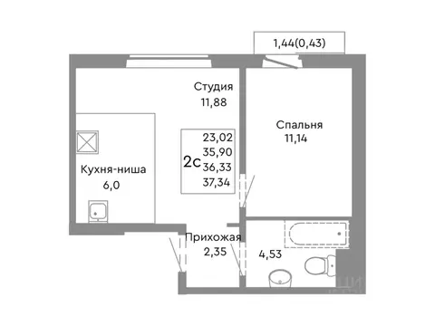 2-к кв. Челябинская область, Челябинск ул. Танкистов, 175 (36.33 м)