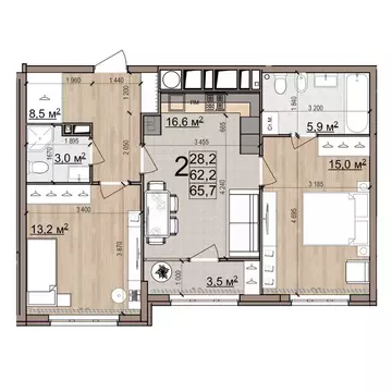 2-к кв. Рязанская область, Рязань Еврокласс жилой комплекс (65.7 м)