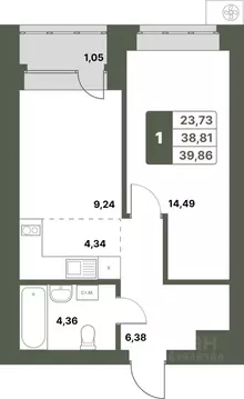 1-к кв. Башкортостан, Уфимский район, с. Миловка  (39.86 м)
