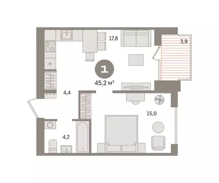1-комнатная квартира: Новосибирский район, рабочий посёлок Краснообск, ...