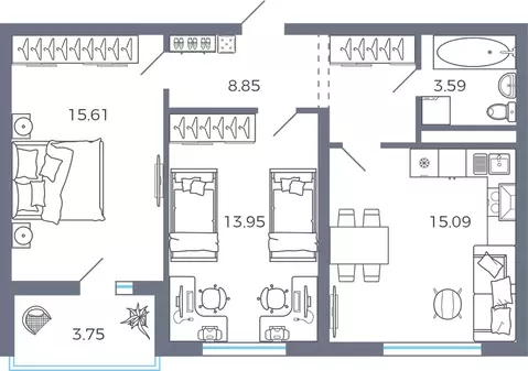 2-к кв. Самарская область, Волжский район, Лопатино с/пос, пос. ...