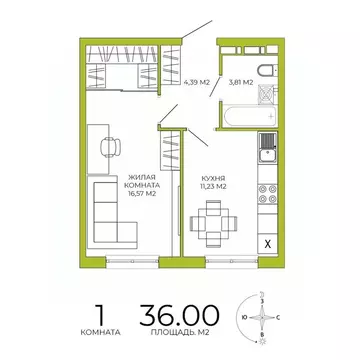 1-к кв. Пензенская область, Пенза Лугометрия жилой комплекс (36.0 м)