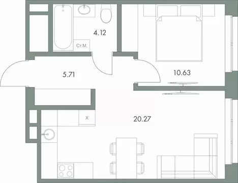 1-к кв. Ханты-Мансийский АО, Сургут ул. Крылова (40.73 м)