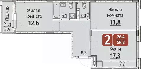 2-к кв. Чувашия, Чебоксары ул. Энергетиков (61.5 м)