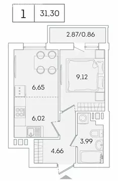 1-комнатная квартира: Мурино, Графская улица, 6к1 (30.4 м)