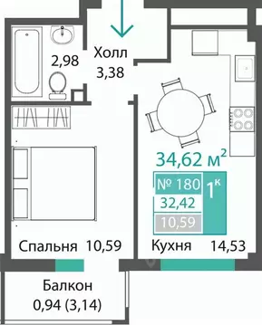 1-к кв. Крым, Симферопольский район, с. Мирное ПроПолис жилой комплекс ...