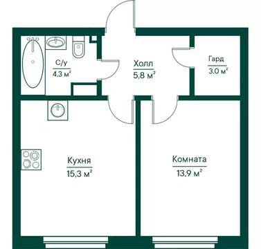 1-комнатная квартира: Самара, жилой комплекс Грин Ривер (42.3 м)