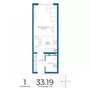 1-к кв. Пензенская область, Пенза Чаадаев жилой комплекс (33.19 м)