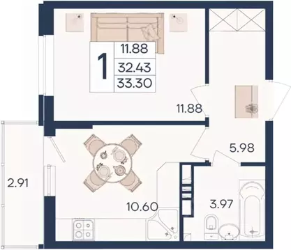 1-к кв. Краснодарский край, Краснодар  (33.3 м)
