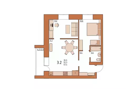 2-к кв. Вологодская область, Вологда ул. Чернышевского, 110Ак1 (57.4 ...
