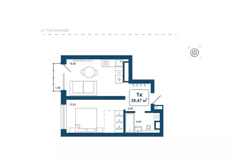 1-к кв. Тюменская область, Тюменский район, д. Дударева Родина-2 жилой ...