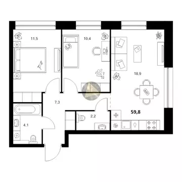 2-комнатная квартира: Санкт-Петербург, Галерный проезд, 1к2 (59.8 м)