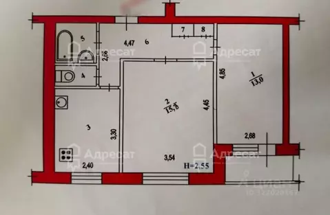 2-к кв. Волгоградская область, Волгоград ул. Хиросимы, 1 (48.1 м)