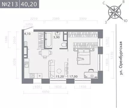 1-к кв. Татарстан, Казань ул. Шишкина (40.2 м)
