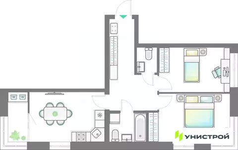 2-к кв. Татарстан, Казань Лето жилой комплекс (59.09 м)