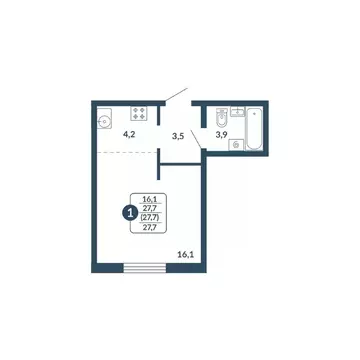 Студия Кировская область, Киров Скандинавия жилой комплекс (27.7 м)