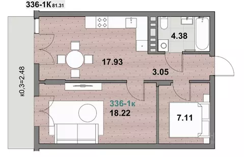 1-к кв. Калининградская область, Зеленоградск ул. Гагарина (53.17 м)