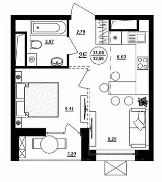 2-к кв. Хабаровский край, Хабаровск ул. Демьяна Бедного (32.66 м)