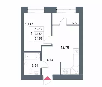 1-комнатная квартира: Казань, улица Азата Аббасова, 16 (35 м)
