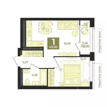 1-к кв. Свердловская область, Екатеринбург пер. Ударников, 33 (43.6 м)