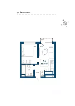 1-к кв. Тюменская область, Тюменский район, д. Дударева Родина-2 жилой ...