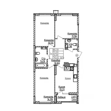 3-к кв. Калининградская область, Калининград ул. Дубовая Аллея (74.99 ...