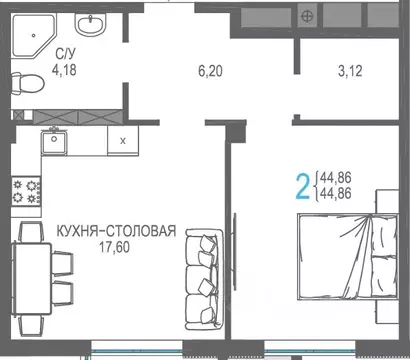 1-к кв. Крым, Симферопольский район, Гвардейское пгт, Республика жилой ...