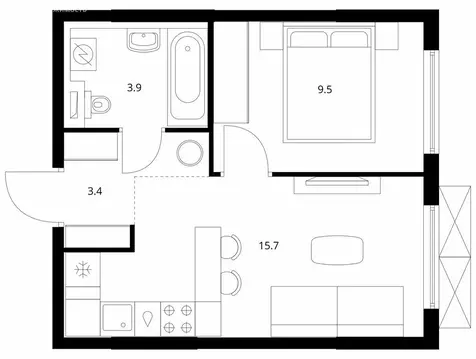 1-комнатная квартира: Утечино, жилой комплекс Савин Парк (32.5 м)