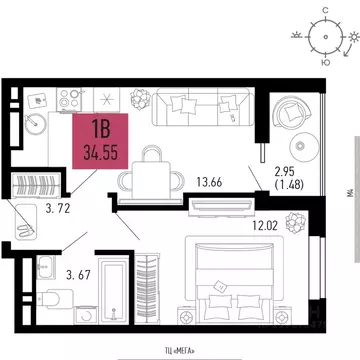 1-к кв. Ростовская область, Аксай  (34.55 м)