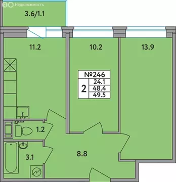 2-комнатная квартира: Новое Девяткино, Главная улица, 2 (49.5 м)
