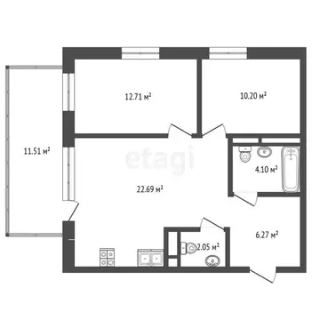 2-комнатная квартира: Тюмень, улица Александра Звягина, 12 (58.5 м)