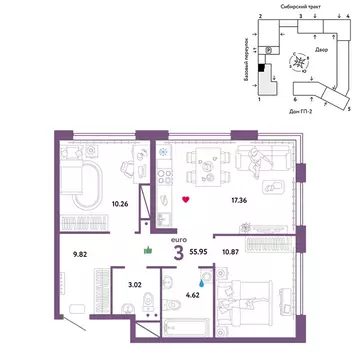 3-комнатная квартира: Екатеринбург, микрорайон Сибирский, жилой ...