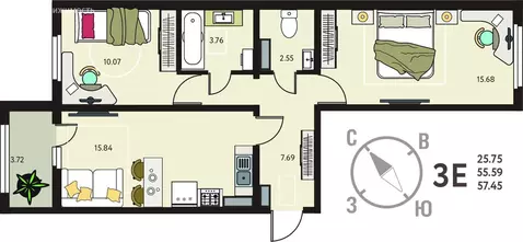 2-комнатная квартира: Курск, улица Энгельса, 115/6 (57.45 м)