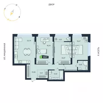 3-к кв. Свердловская область, Екатеринбург ул. Машинная, 1В/4 (99.67 ...