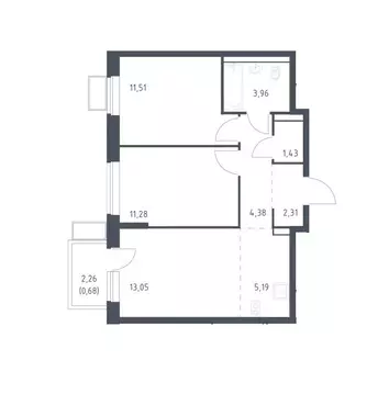 2-комнатная квартира: Жилино-1, 2-й квартал, 1к3 (53.8 м)