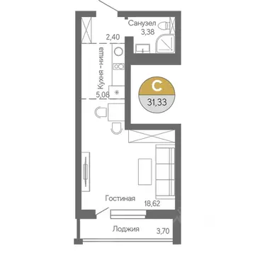 Студия Башкортостан, Стерлитамак ул. Ботаническая, 10 (31.33 м)