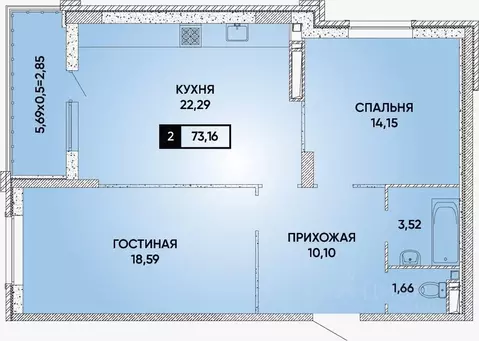 2-к кв. Краснодарский край, Краснодар ул. Григория Булгакова, 19 (75.0 ...
