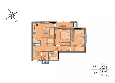 3-к кв. Удмуртия, Ижевск Краски Леса жилой комплекс (58.84 м)