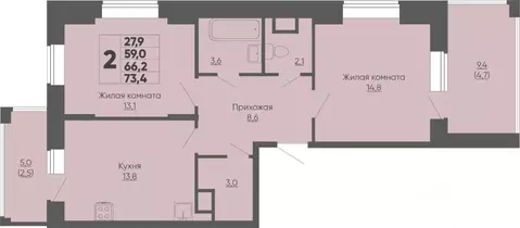 2-к кв. Чувашия, Чебоксары ул. Академика РАН Х.М. Миначева, 2 (66.4 м)