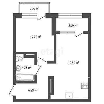1-комнатная квартира: Тюмень, Камчатская улица, 107к1 (45.2 м)