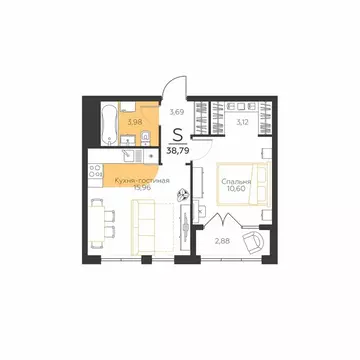 1-комнатная квартира: Молодёжный, 10А (38.79 м)