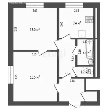 2-комнатная квартира: Онохино, улица Мира, 8 (48.5 м)