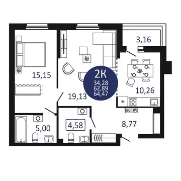 2-к кв. Новосибирская область, Новосибирск 1-й на Рябиновой жилой ...