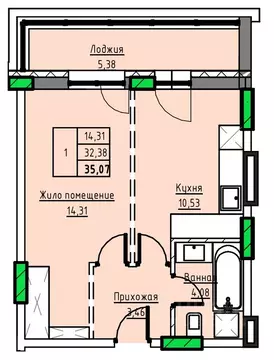 1-к кв. Алтайский край, Заринск просп. Строителей, 29В (35.07 м)
