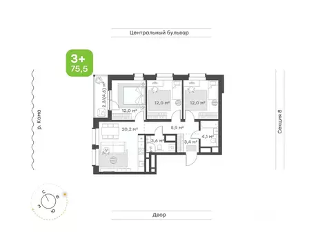 3-к кв. Татарстан, Набережные Челны 10-й комплекс,  (75.5 м)