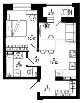 1-к кв. Липецкая область, Липецк ул. Е.И. Замятина, 1 (42.39 м)