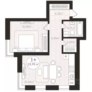 1-к кв. Башкортостан, Уфа Южный-2 мкр,  (53.93 м)
