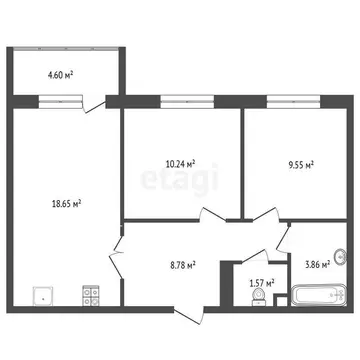 2-комнатная квартира: Патрушева, улица Александра Пушкина, 10 (54.1 м)